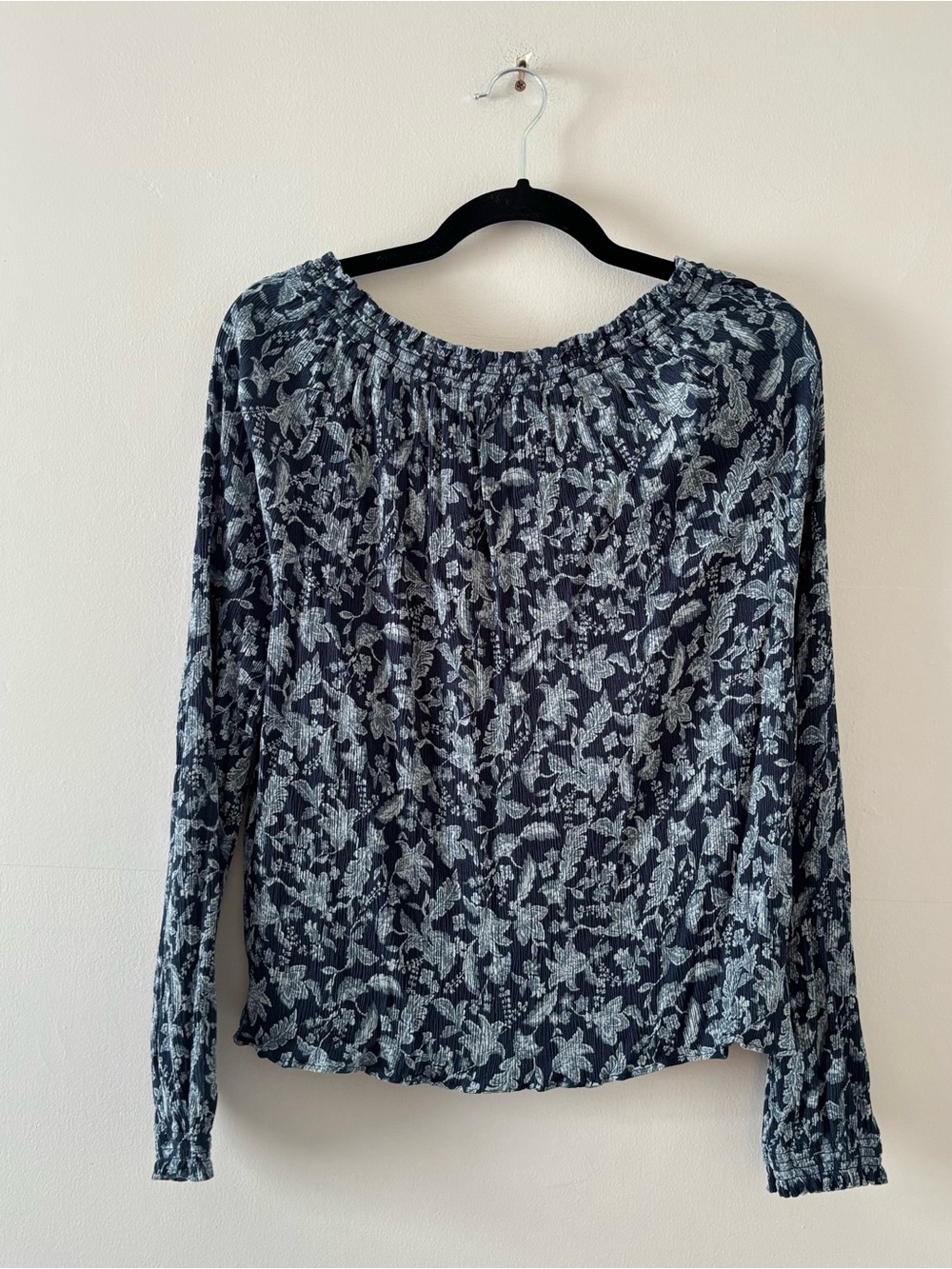 Faherty Emery Top Blue Floral Blouse Long Sleeve Peasant Ruffle Relaxed Fit - Picture 7 of 7